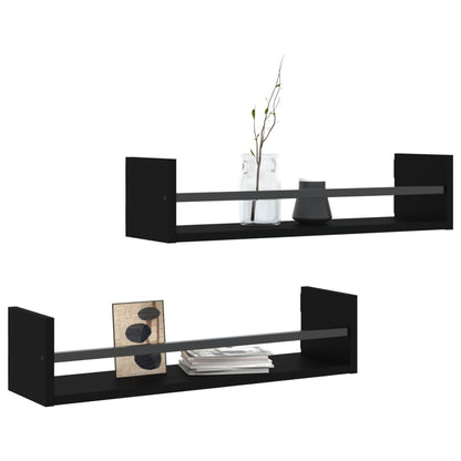 Prateleiras de parede com barras 2 pcs 60x16x14 cm preto