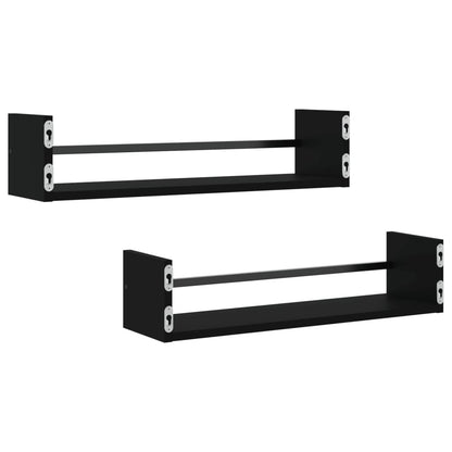 Prateleiras de parede com barras 2 pcs 60x16x14 cm preto