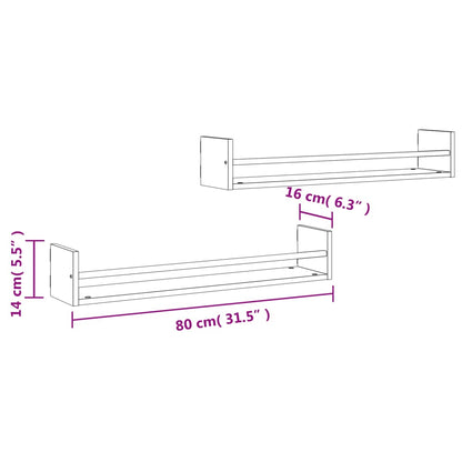 Prateleiras de parede c/ barras 2 pcs 80x16x14 cm cinza sonoma