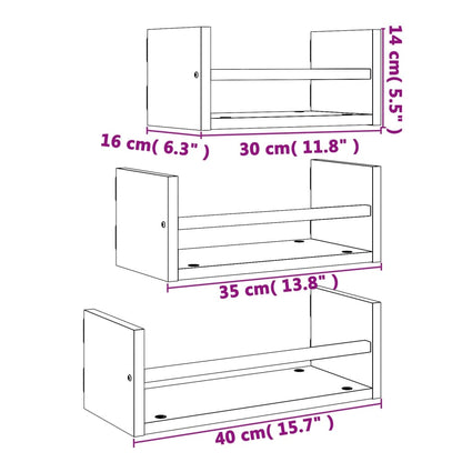 3pcs prateleiras c/ barras derivados madeira carvalho castanho