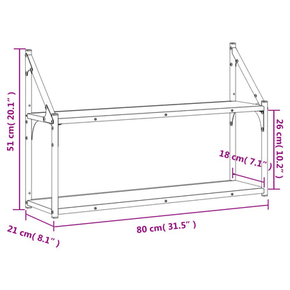 Unidade 2 prateleiras parede 80x21x51cm derivados madeira preto