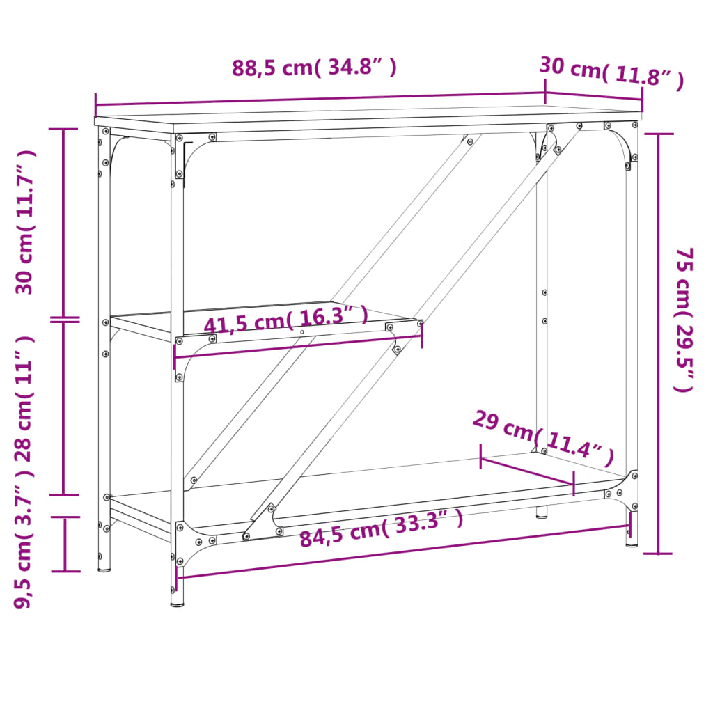 Consola de Entrada Mór - 88,5x30x75 cm - Cor Cinzento - Derivados de Madeira com Estrutura de Metal - Design Industrial