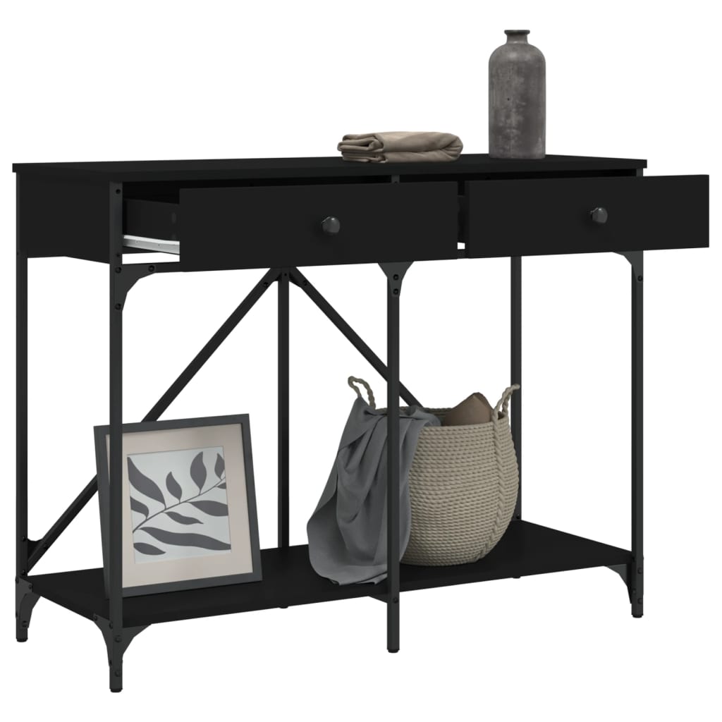 Consola de Entrada Nóra - Com 2 Gavetas - 100x39x78,5 cm - Cor Preto - Derivados de Madeira com Estrutura de Aço - Design Industrial