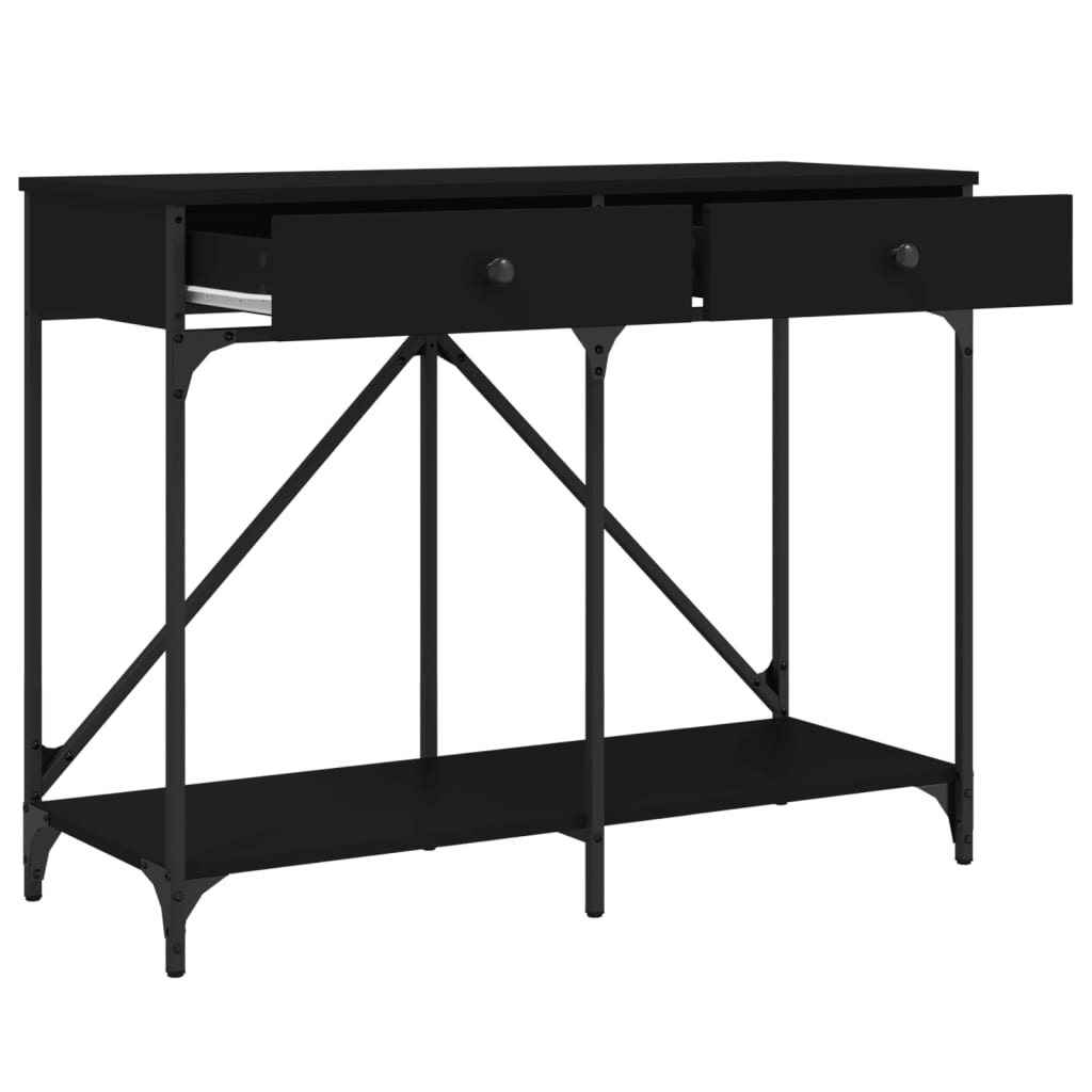 Consola de Entrada Nóra - Com 2 Gavetas - 100x39x78,5 cm - Cor Preto - Derivados de Madeira com Estrutura de Aço - Design Industrial