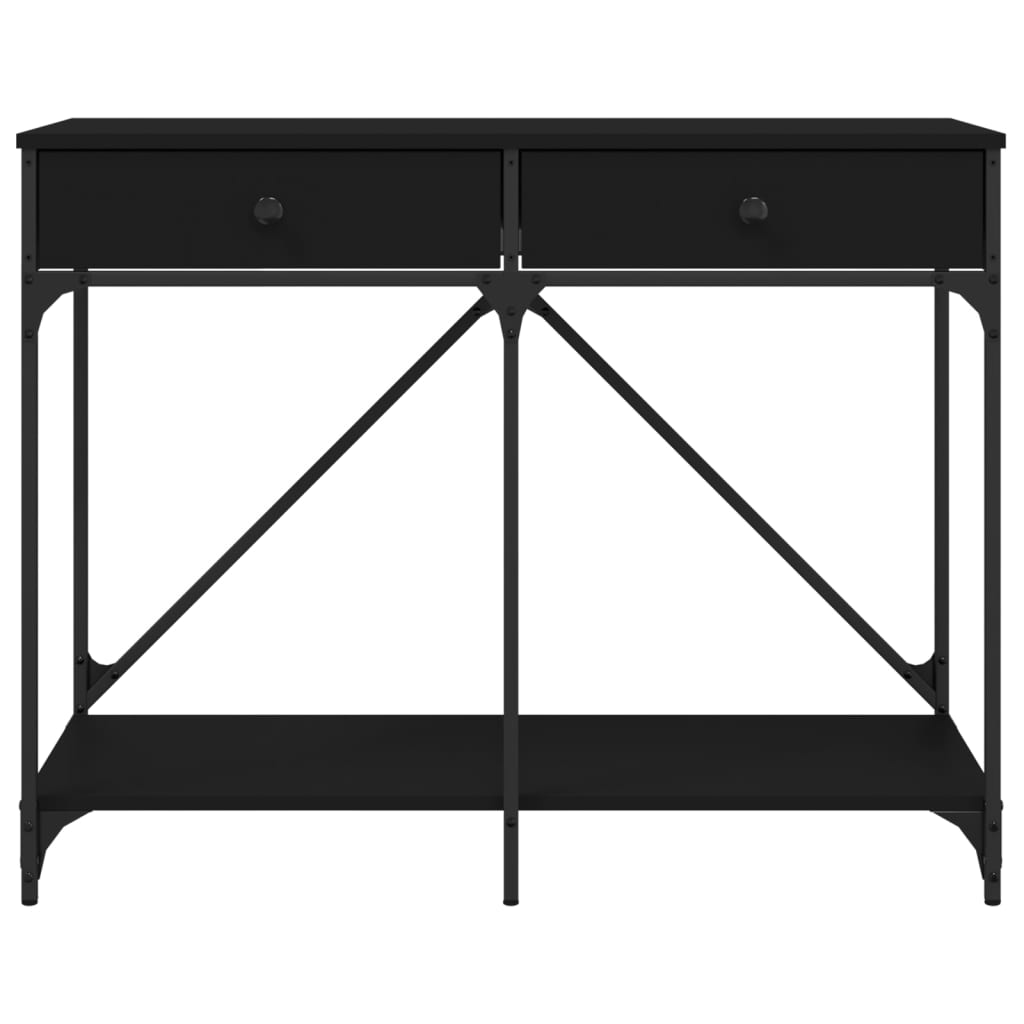 Consola de Entrada Nóra - Com 2 Gavetas - 100x39x78,5 cm - Cor Preto - Derivados de Madeira com Estrutura de Aço - Design Industrial