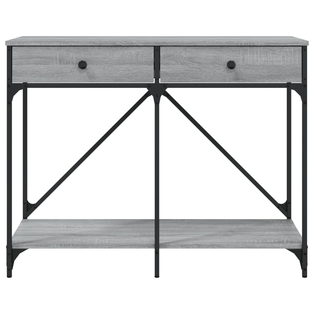 Consola de Entrada Nóra - Com 2 Gavetas - 100x39x78,5 cm - Cor Cinzento - Derivados de Madeira com Estrutura de Aço - Design Industrial