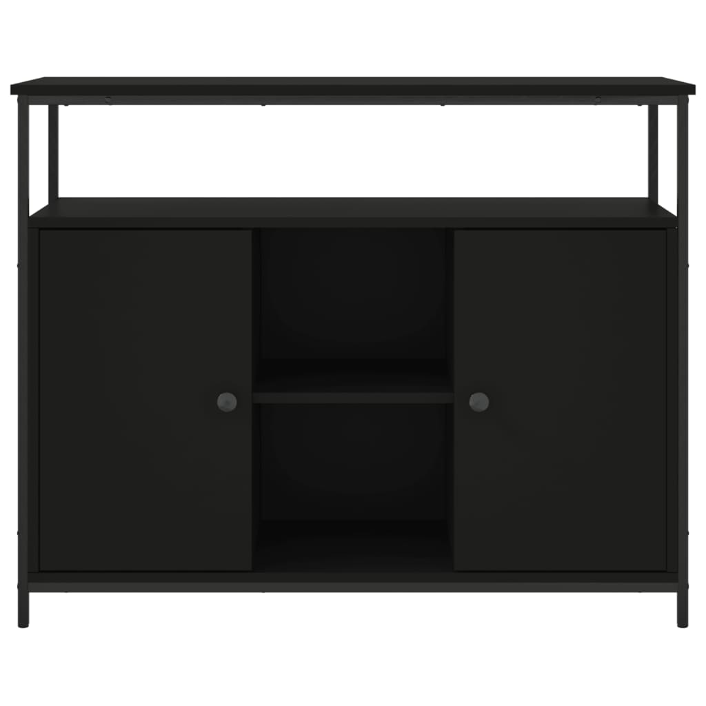 Aparador Tulle - Cor Preto - Com 2 Portas, 4 Prateleiras Externas e 4 Prateleiras Interiores - 100x 35x80 cm  - Derivados de Madeira, Estrutura e  Pés Ajustáveis em Aço - Design Nórdico