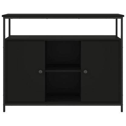 Aparador Tulle - Cor Preto - Com 2 Portas, 4 Prateleiras Externas e 4 Prateleiras Interiores - 100x 35x80 cm  - Derivados de Madeira, Estrutura e  Pés Ajustáveis em Aço - Design Nórdico