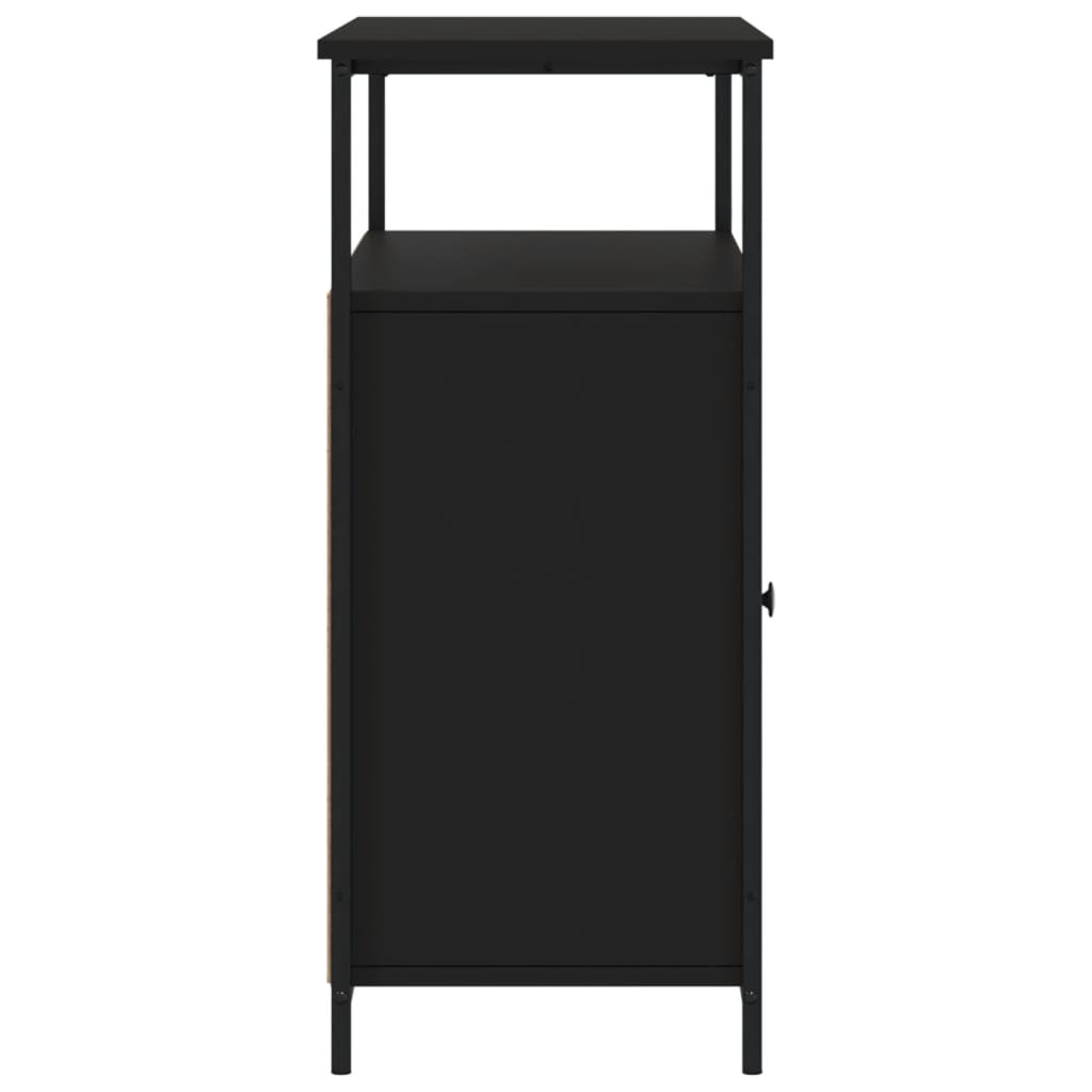 Aparador Tulle - Cor Preto - Com 2 Portas, 4 Prateleiras Externas e 4 Prateleiras Interiores - 100x 35x80 cm  - Derivados de Madeira, Estrutura e  Pés Ajustáveis em Aço - Design Nórdico