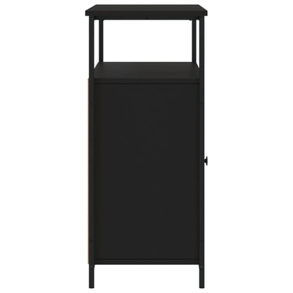 Aparador Tulle - Cor Preto - Com 2 Portas, 4 Prateleiras Externas e 4 Prateleiras Interiores - 100x 35x80 cm  - Derivados de Madeira, Estrutura e  Pés Ajustáveis em Aço - Design Nórdico