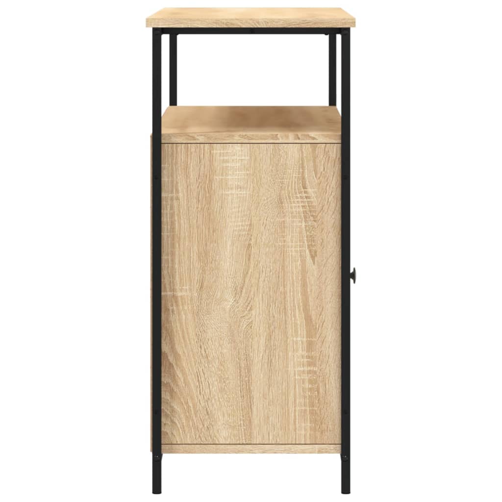 Aparador Tulle - Cor Carvalho Sonoma - Com 2 Portas, 4 Prateleiras Externas e 4 Prateleiras Interiores - 100x 35x80 cm  - Derivados de Madeira, Estrutura e  Pés Ajustáveis em Aço - Design Nórdico