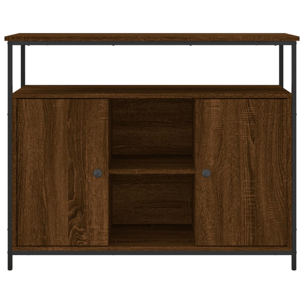 Aparador Tulle - Cor Castanho - Com 2 Portas, 4 Prateleiras Externas e 4 Prateleiras Interiores - 100x 35x80 cm  - Derivados de Madeira, Estrutura e  Pés Ajustáveis em Aço - Design Nórdico