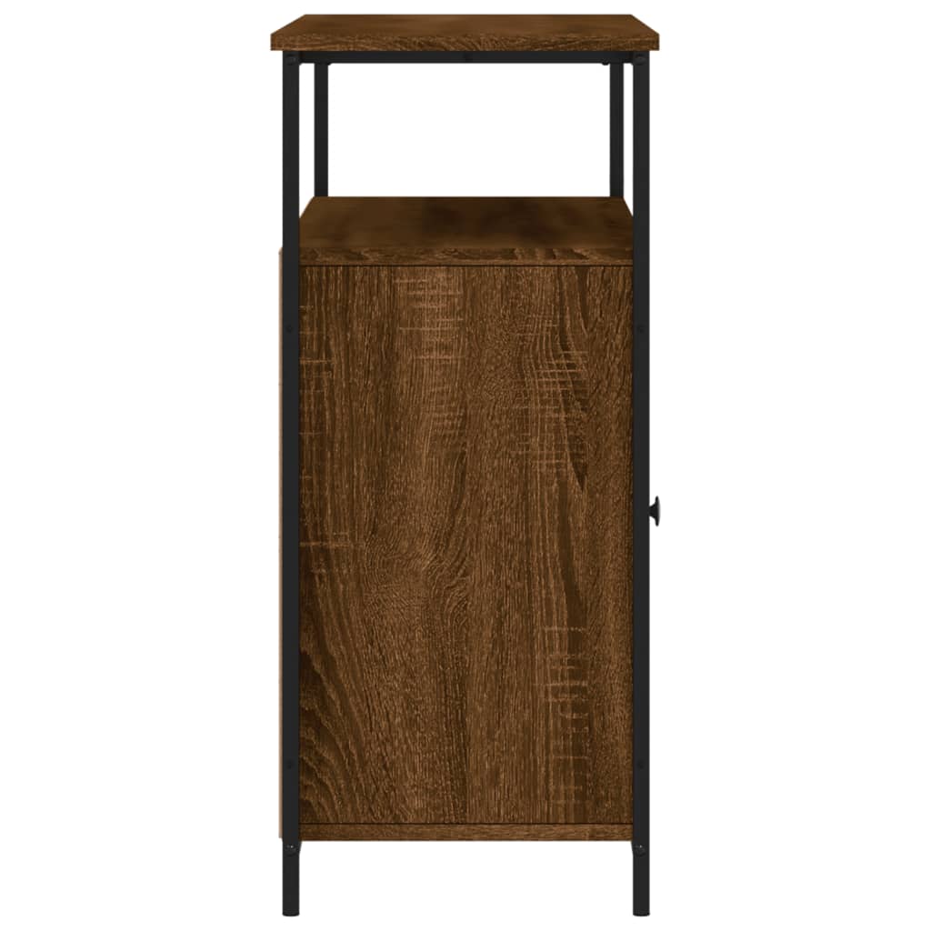 Aparador Tulle - Cor Castanho - Com 2 Portas, 4 Prateleiras Externas e 4 Prateleiras Interiores - 100x 35x80 cm  - Derivados de Madeira, Estrutura e  Pés Ajustáveis em Aço - Design Nórdico