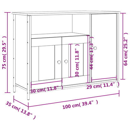 Aparador Eduar  - Cor Cinzento Sonoma - 100x35x75 cm - Derivados de Madeira, Aço e Vidro - Design Nórdico