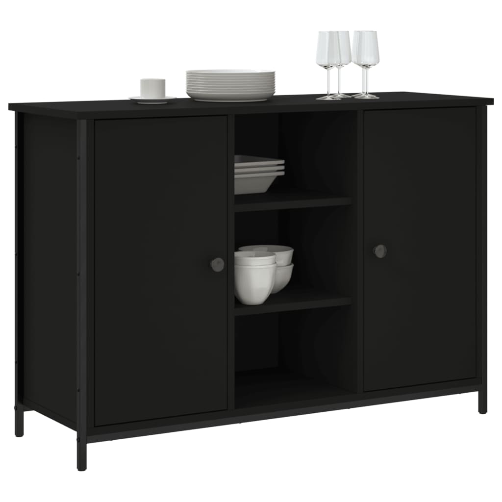 Aparador Tulle - Cor Preto - Com 2 Portas e 3 Prateleiras - 100x35x70 cm - Derivados de Madeira e Pés Ajustáveis em Aço - Design Nórdico