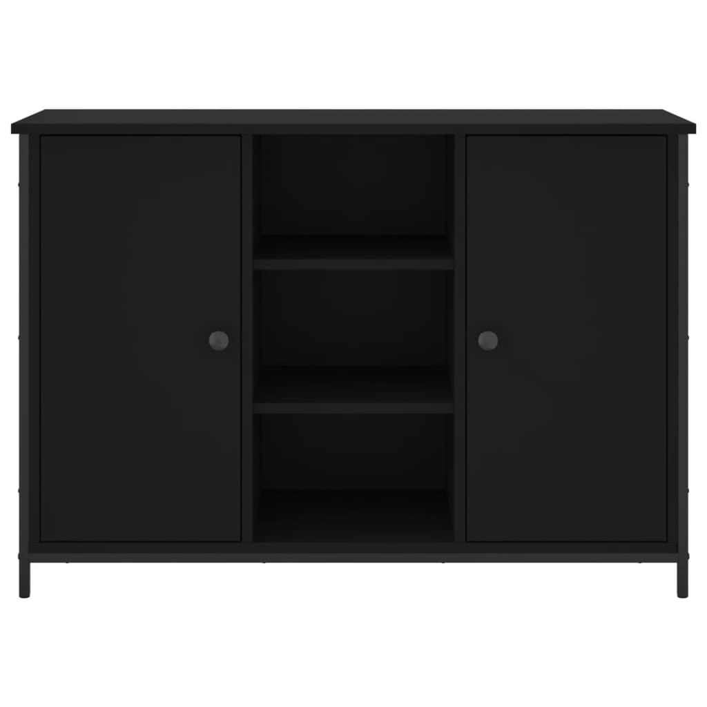 Aparador Tulle - Cor Preto - Com 2 Portas e 3 Prateleiras - 100x35x70 cm - Derivados de Madeira e Pés Ajustáveis em Aço - Design Nórdico