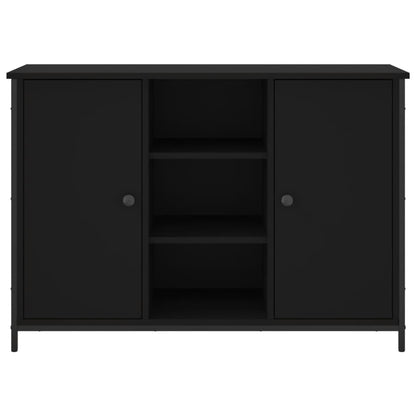 Aparador Tulle - Cor Preto - Com 2 Portas e 3 Prateleiras - 100x35x70 cm - Derivados de Madeira e Pés Ajustáveis em Aço - Design Nórdico