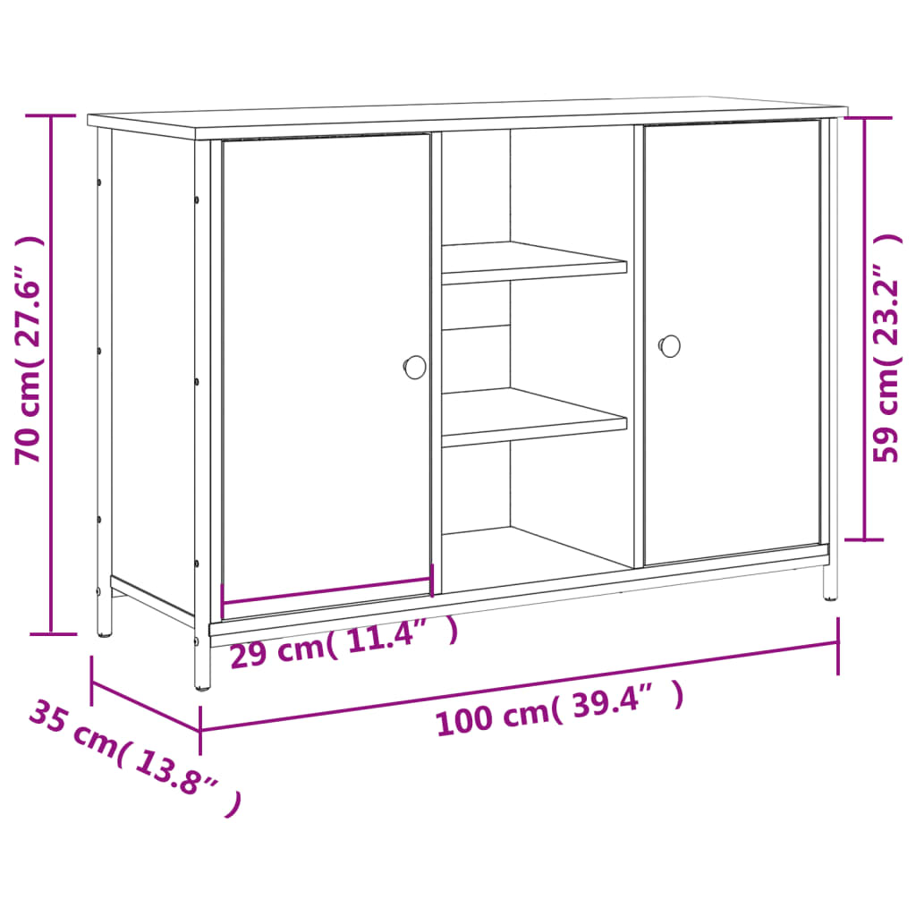 Aparador Tulle - Cor Preto - Com 2 Portas e 3 Prateleiras - 100x35x70 cm - Derivados de Madeira e Pés Ajustáveis em Aço - Design Nórdico