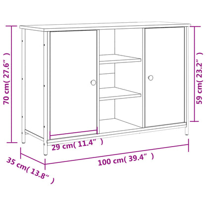 Aparador Tulle - Cor Preto - Com 2 Portas e 3 Prateleiras - 100x35x70 cm - Derivados de Madeira e Pés Ajustáveis em Aço - Design Nórdico