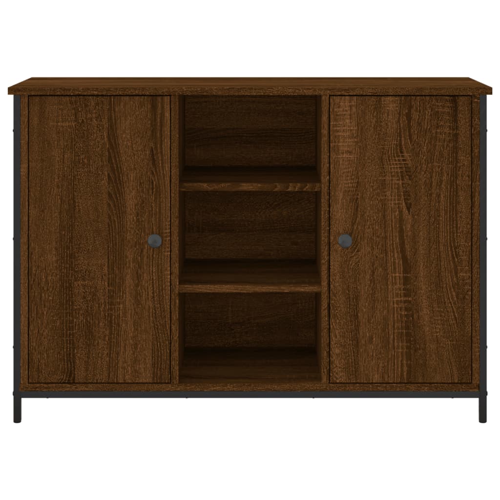 Aparador Tulle - Cor Castanho - Com 2 Portas e 3 Prateleiras - 100x35x70 cm - Derivados de Madeira e Pés Ajustáveis em Aço - Design Nórdico