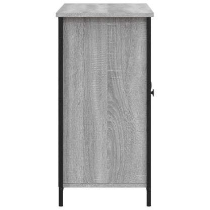 Aparador Tulle - Cor Cinzento Sonoma - Com 3 Portas e 6 Prateleiras Interiores - 100x35x70 cm - Derivados de Madeira, Vidro e Pés Ajustáveis em Aço - Design Nórdico