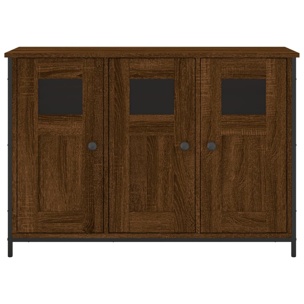 Aparador Tulle - Cor Castanho - Com 3 Portas e 6 Prateleiras Interiores - 100x35x70 cm - Derivados de Madeira, Vidro e Pés Ajustáveis em Aço - Design Nórdico