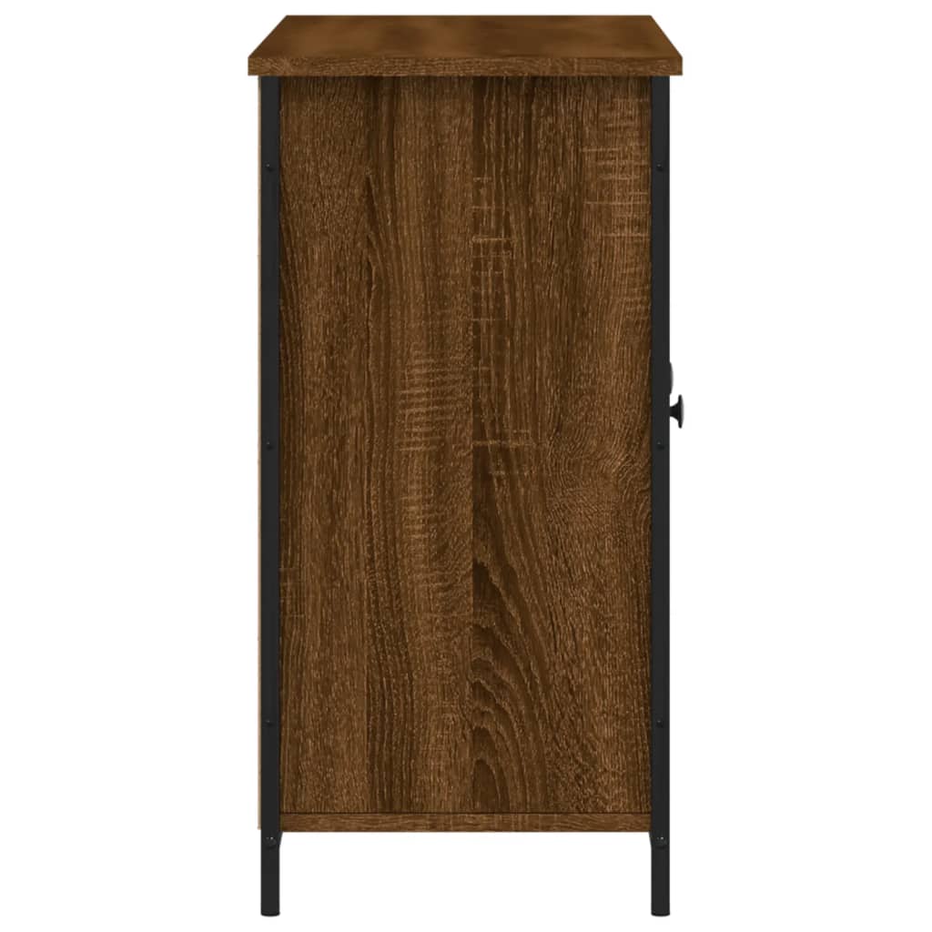 Aparador Tulle - Cor Castanho - Com 3 Portas e 6 Prateleiras Interiores - 100x35x70 cm - Derivados de Madeira, Vidro e Pés Ajustáveis em Aço - Design Nórdico