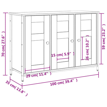 Aparador Tulle - Cor Castanho - Com 3 Portas e 6 Prateleiras Interiores - 100x35x70 cm - Derivados de Madeira, Vidro e Pés Ajustáveis em Aço - Design Nórdico