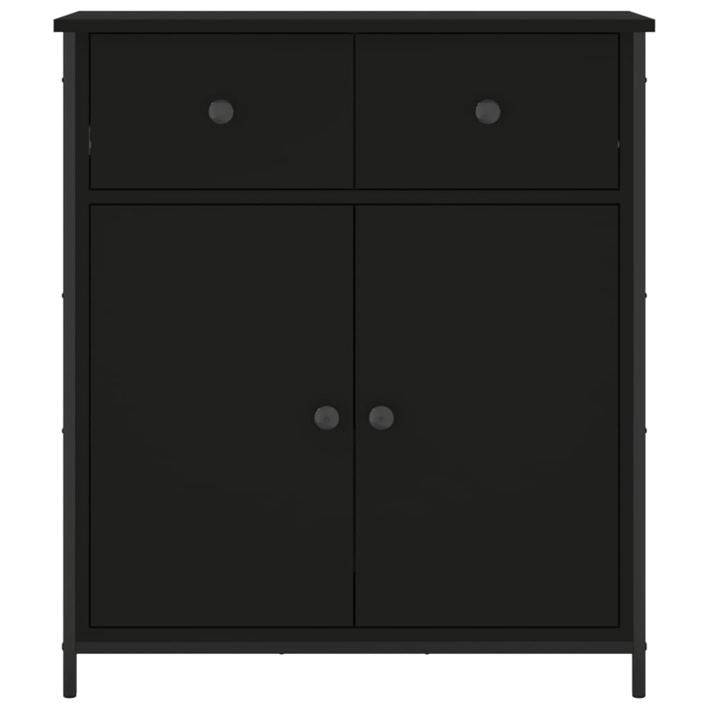 Aparador Tulle - Cor Preto - Com 2 Gavetas, 2 Portas e 2 Prateleiras Interiores - 70x30x80 cm - Derivados de Madeira e Pés Ajustáveis em Aço - Design Nórdico