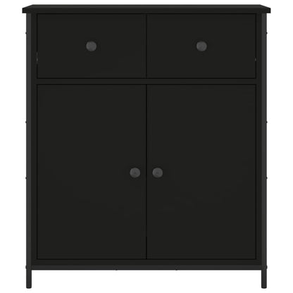 Aparador Tulle - Cor Preto - Com 2 Gavetas, 2 Portas e 2 Prateleiras Interiores - 70x30x80 cm - Derivados de Madeira e Pés Ajustáveis em Aço - Design Nórdico