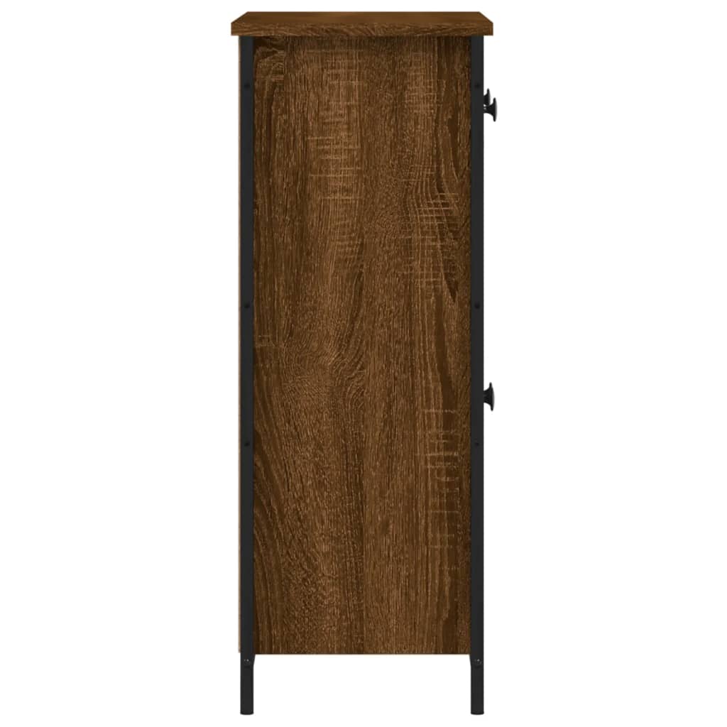 Aparador Tulle - Cor Castanho - Com 2 Gavetas, 2 Portas e 2 Prateleiras Interiores - 70x30x80 cm - Derivados de Madeira e Pés Ajustáveis em Aço - Design Nórdico