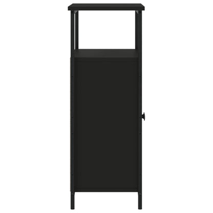 Aparador Tulle - Cor Preto - Com 2 Prateleiras Abertas, 2 Portas e 2 Prateleiras Interiores - 70x30x80 cm - Derivados de Madeira e Pés Ajustáveis em Aço - Design Nórdico