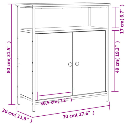 Aparador Tulle - Madeira Rústica - Com 2 Prateleiras Abertas, 2 Portas e 2 Prateleiras Interiores - 70x30x80 cm - Derivados de Madeira e Pés Ajustáveis em Aço - Design Nórdico