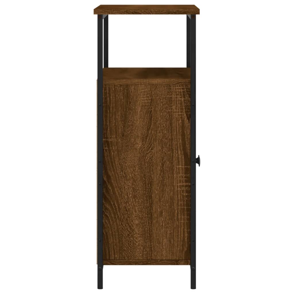 Aparador Tulle - Cor Castanho - Com 2 Prateleiras Abertas, 2 Portas e 2 Prateleiras Interiores - 70x30x80 cm - Derivados de Madeira e Pés Ajustáveis em Aço - Design Nórdico