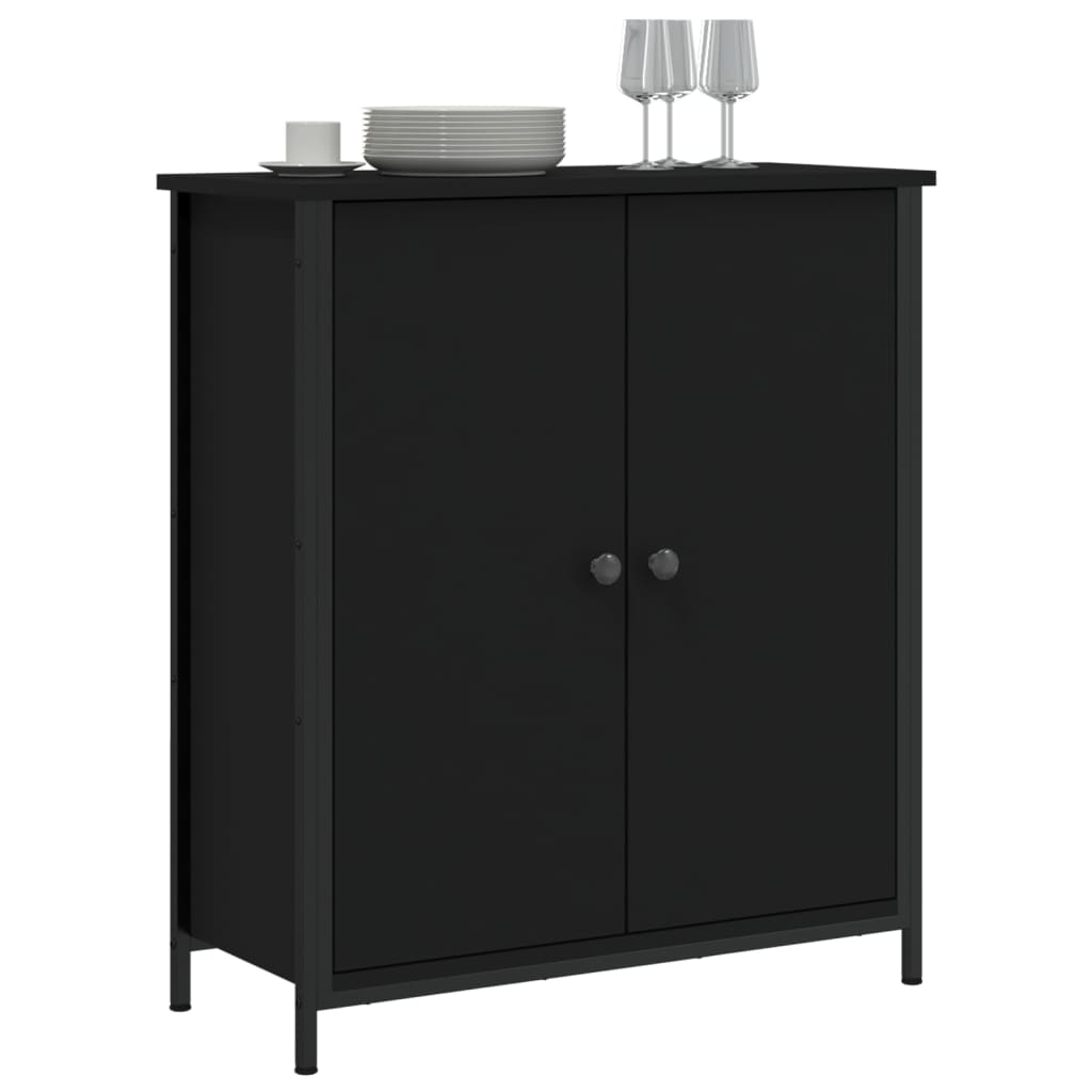 Aparador Tulle - Cor Preto - Com 2 Portas e 4 Prateleiras Interiores - 70x30x80 cm - Derivados de Madeira e Pés Ajustáveis em Aço - Design Nórdico