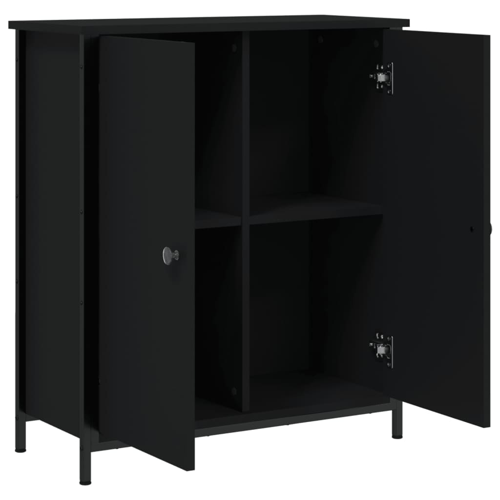 Aparador Tulle - Cor Preto - Com 2 Portas e 4 Prateleiras Interiores - 70x30x80 cm - Derivados de Madeira e Pés Ajustáveis em Aço - Design Nórdico