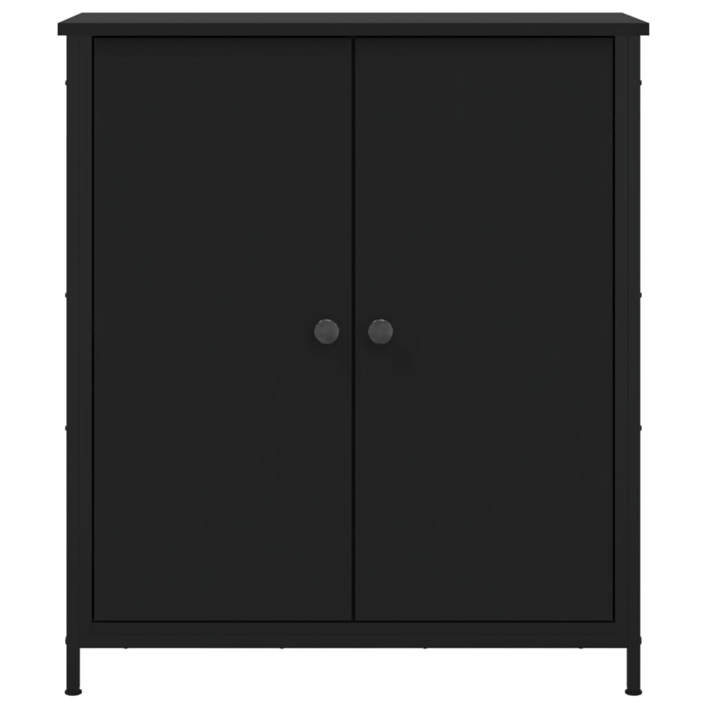 Aparador Tulle - Cor Preto - Com 2 Portas e 4 Prateleiras Interiores - 70x30x80 cm - Derivados de Madeira e Pés Ajustáveis em Aço - Design Nórdico