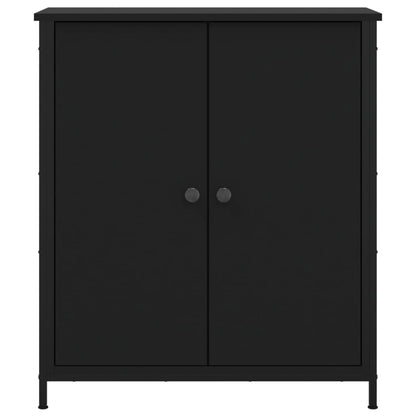 Aparador Tulle - Cor Preto - Com 2 Portas e 4 Prateleiras Interiores - 70x30x80 cm - Derivados de Madeira e Pés Ajustáveis em Aço - Design Nórdico