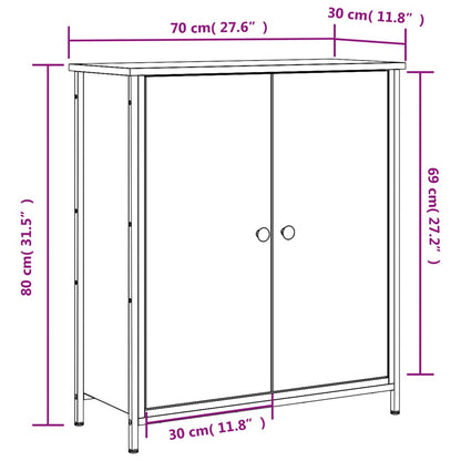 Aparador Tulle - Cor Preto - Com 2 Portas e 4 Prateleiras Interiores - 70x30x80 cm - Derivados de Madeira e Pés Ajustáveis em Aço - Design Nórdico