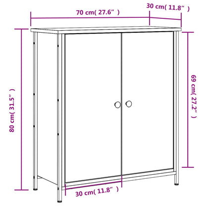 Aparador Tulle - Cor Cinzento Sonoma - Com 2 Portas e 4 Prateleiras Interiores - 70x30x80 cm - Derivados de Madeira e Pés Ajustáveis em Aço - Design Nórdico