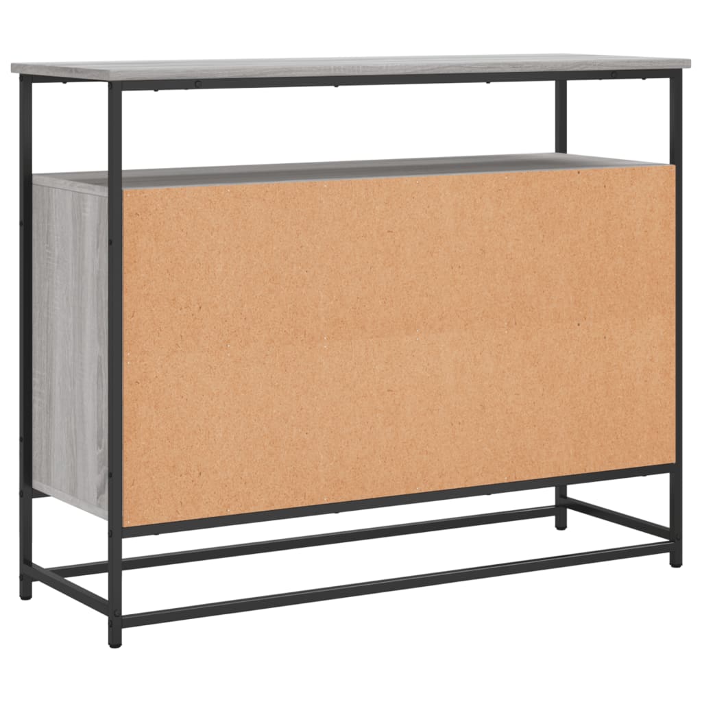 Aparador Tulle - Cor Cinzento Sonoma - Com 2 Portas, 4 Prateleiras Externas e 4 Prateleiras Interiores - 100x35x80 cm - Derivados de Madeira, Estrutura e  Pés Ajustáveis em Aço - Design Nórdico