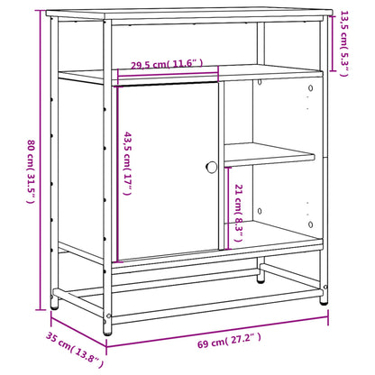 Aparador Tulle - Cor Carvalho Sonoma - Com 1 Portas, 4 Prateleiras Externas e 2 Prateleiras Interiores - 69x35x80 cm - Derivados de Madeira, Estrutura e  Pés Ajustáveis em Aço - Design Nórdico