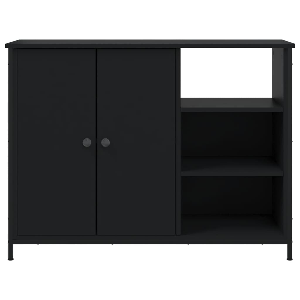 Aparador Tulle - Cor Preto - Com 2 Portas, 3 Prateleiras Externas e 2 Prateleiras Interiores - 100x33x75 cm - Derivados de Madeira, Estrutura e  Pés Ajustáveis em Aço - Design Nórdico