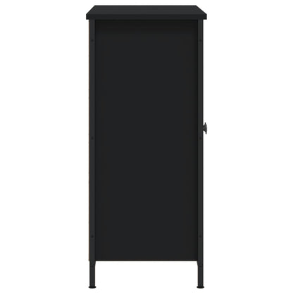 Aparador Tulle - Cor Preto - Com 2 Portas, 3 Prateleiras Externas e 2 Prateleiras Interiores - 100x33x75 cm - Derivados de Madeira, Estrutura e  Pés Ajustáveis em Aço - Design Nórdico