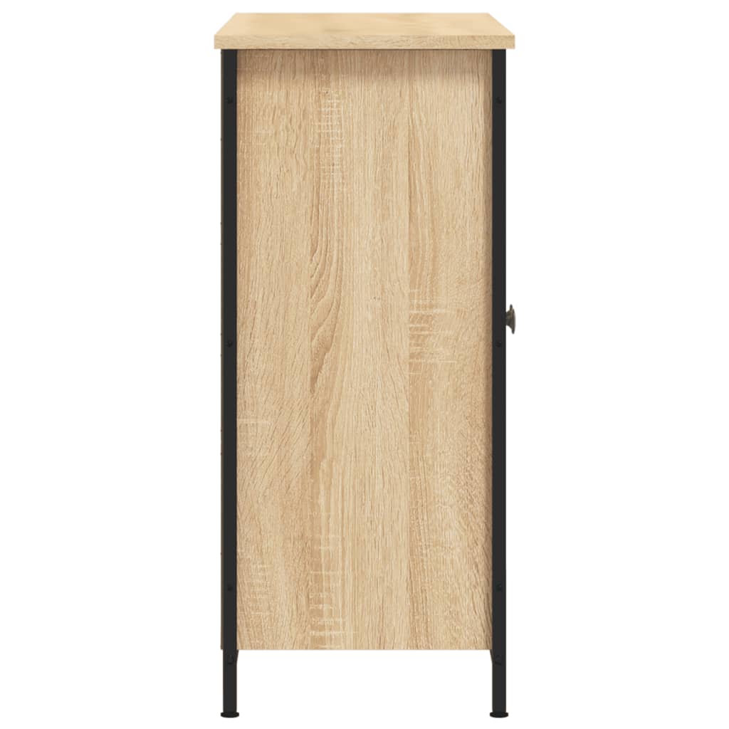 Aparador Tulle - Cor Carvalho Sonoma - Com 2 Portas, 3 Prateleiras Externas e 2 Prateleiras Interiores - 100x33x75 cm - Derivados de Madeira, Estrutura e  Pés Ajustáveis em Aço - Design Nórdico