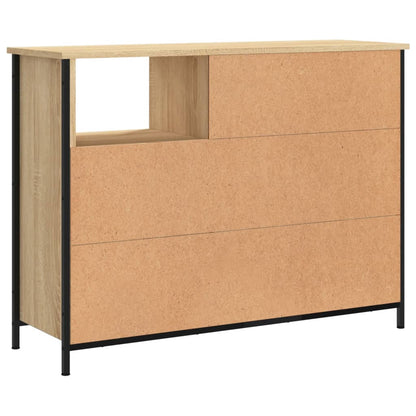 Aparador Tulle - Cor Carvalho Sonoma - Com 2 Portas, 3 Prateleiras Externas e 2 Prateleiras Interiores - 100x33x75 cm - Derivados de Madeira, Estrutura e  Pés Ajustáveis em Aço - Design Nórdico