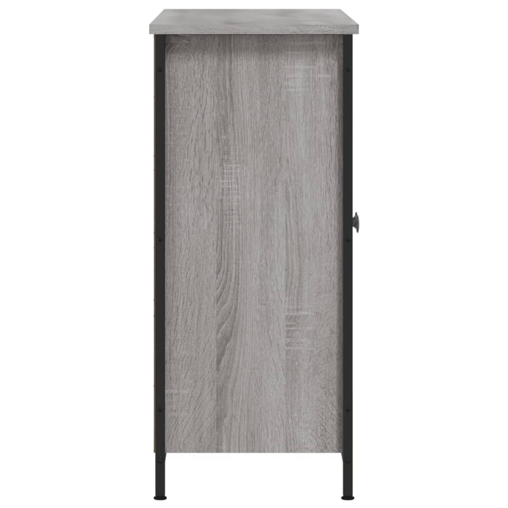 Aparador Tulle - Cor Cinzento Sonoma - Com 2 Portas, 3 Prateleiras Externas e 2 Prateleiras Interiores - 100x33x75 cm - Derivados de Madeira, Estrutura e  Pés Ajustáveis em Aço - Design Nórdico