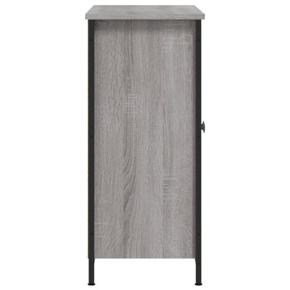 Aparador Tulle - Cor Cinzento Sonoma - Com 2 Portas, 3 Prateleiras Externas e 2 Prateleiras Interiores - 100x33x75 cm - Derivados de Madeira, Estrutura e  Pés Ajustáveis em Aço - Design Nórdico