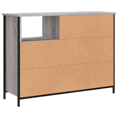 Aparador Tulle - Cor Cinzento Sonoma - Com 2 Portas, 3 Prateleiras Externas e 2 Prateleiras Interiores - 100x33x75 cm - Derivados de Madeira, Estrutura e  Pés Ajustáveis em Aço - Design Nórdico