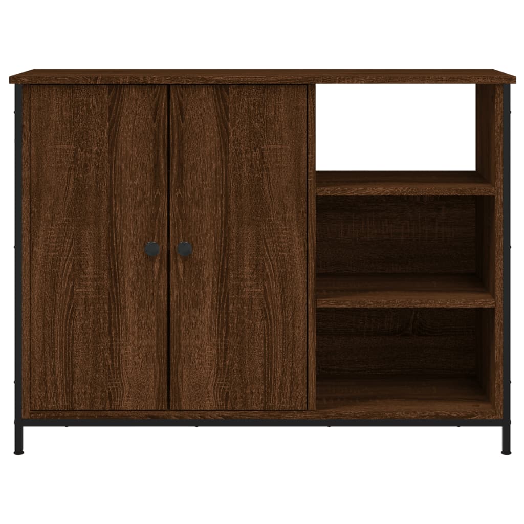 Aparador Tulle - Cor Castanho - Com 2 Portas, 3 Prateleiras Externas e 2 Prateleiras Interiores - 100x33x75 cm - Derivados de Madeira, Estrutura e  Pés Ajustáveis em Aço - Design Nórdico